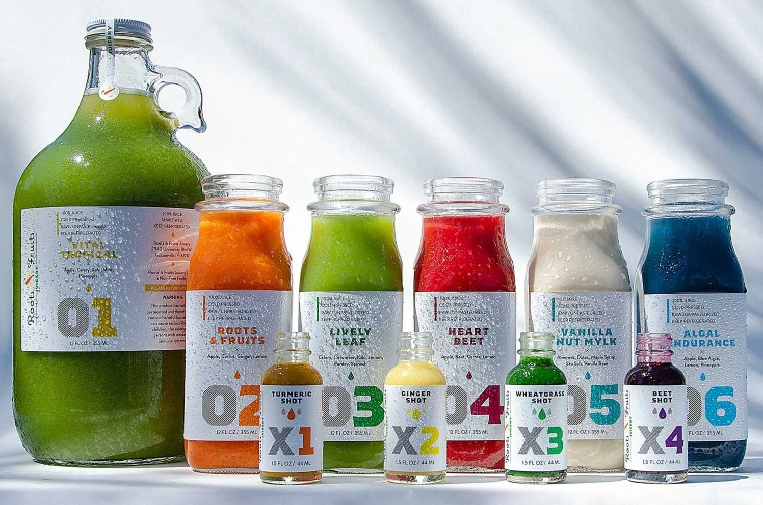 Roots & Fruits cold-pressed juice lineup